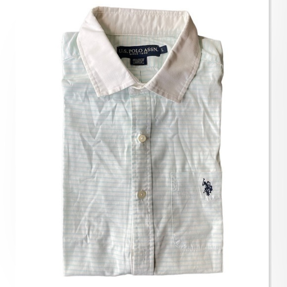 US POLO ASSN. button down casual long sleeve shirt for men
Color green/white